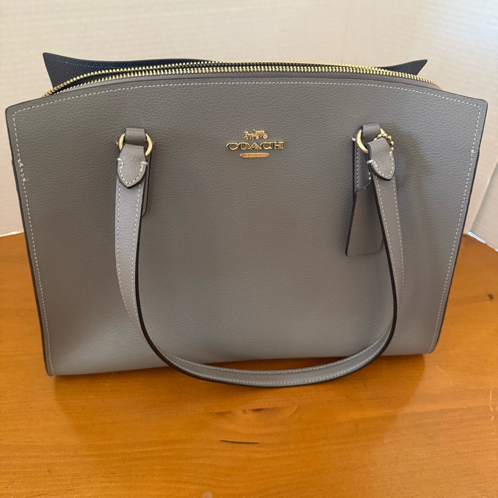 Coach Gray Leather Tote with Structured Design